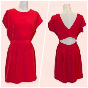 MNG by Mango Vibrant Red Cutout Button Up Back Dress Preppy Y2K Twee Tomato Girl